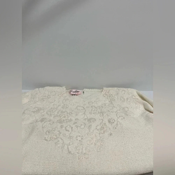 Vintage • Jaclyn Smith ivory Beaded Embroidered Sweater womens size small - Picture 5 of 11